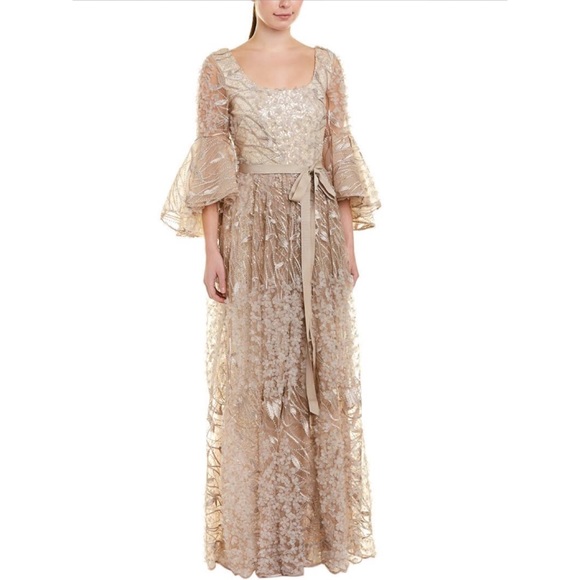 Badgley Mischka bell sleeve embroidered gown dress - Picture 5 of 7